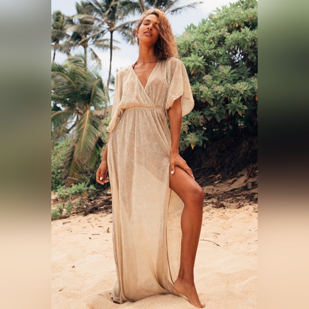 Lulu's Midas Sheer Gold Maxi Cover-Up. Size large. NWT.